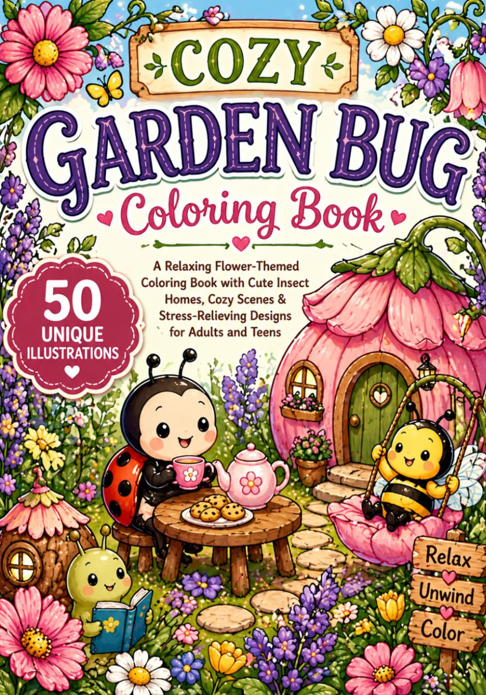 Cozy Garden Bug Coloring Book: A Relaxing Flower-Themed Coloring Book with Cute Insect Homes, Cozy Scenes & Stress-Relieving Designs for Adults and Teens baixar livro de graça