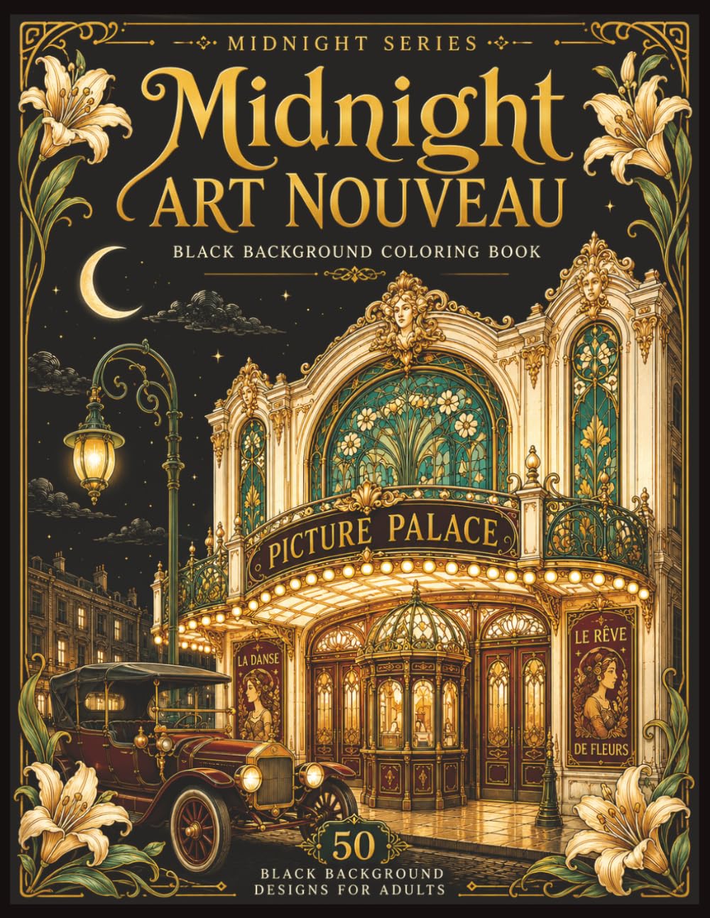 Midnight Art Nouveau: Black Background Coloring Book (MIdnight Series) baixar o livro de graça