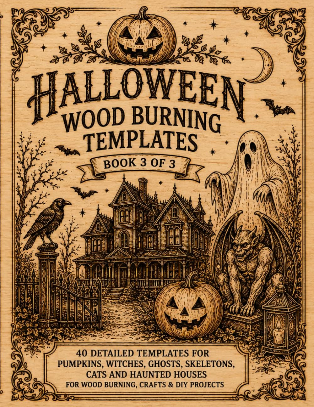 ler totalmente Wood Burning Patterns: Book 3 of 3 | Tracing Templates for Pyrography and Wood Burning | Halloween Patterns Featuring Pumpkins, Witches, Ghosts, Skeletons, Black Cats and Haunted Houses