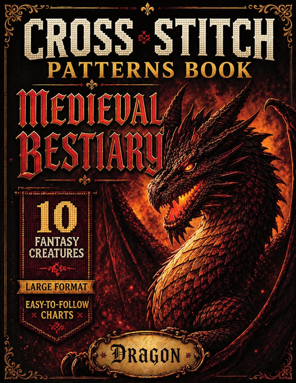 ler totalmente Cross Stitch Patterns: Medieval Bestiary: 10 Fantasy Creatures, Large-Format Charts & a Secret Bonus Pattern — QR Code Download Included (The Threadbound Chronicles Book 1) (English Edition)