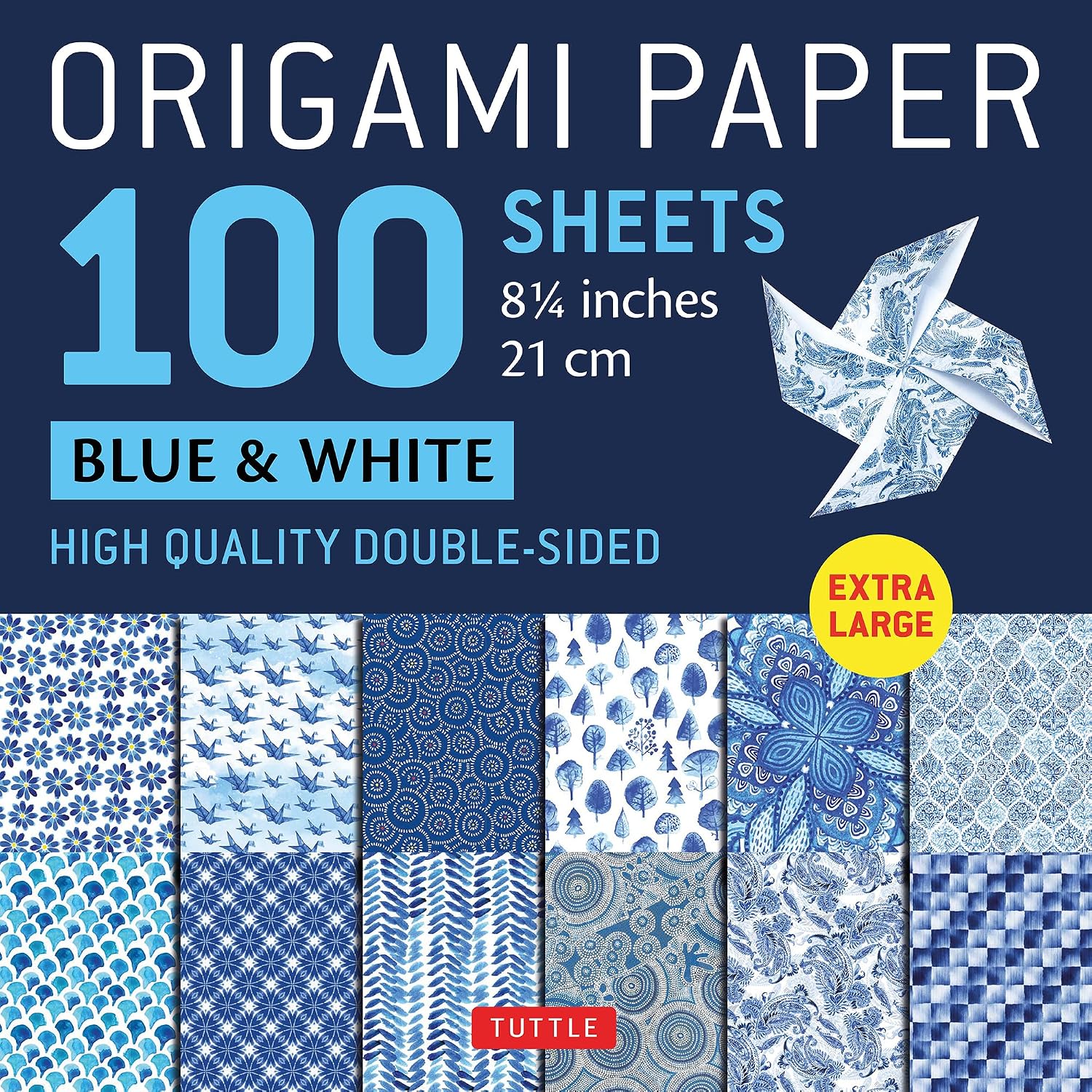 ler totalmente Origami Paper 100 Sheets Blue & White 8 1/4 (21 CM): Extra Large Double-Sided Origami Sheets Printed with 12 Different Designs (Instructions for 5 Projects Included)