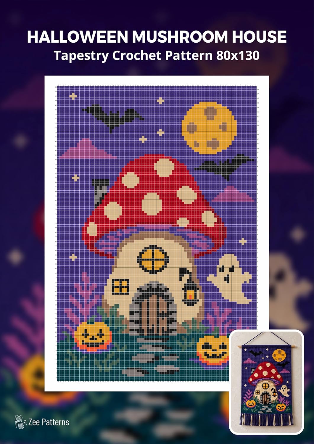 ler totalmente Halloween Mushroom House Tapestry Crochet Pattern 80x130 Stitches: A Whimsical Mushroom Cottage Project with Bats, Ghosts, Pumpkins and Moonlit Autumn Charm (English Edition)