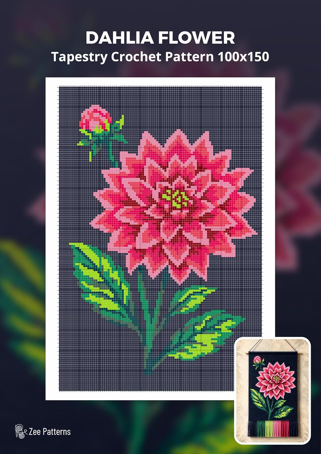 Dahlia Flower Tapestry Crochet Pattern 100x150 Stitches: A Detailed Floral Wall Art Design with Vibrant Pink Petals and Lush Botanical Details (English Edition) baixar livro de graça