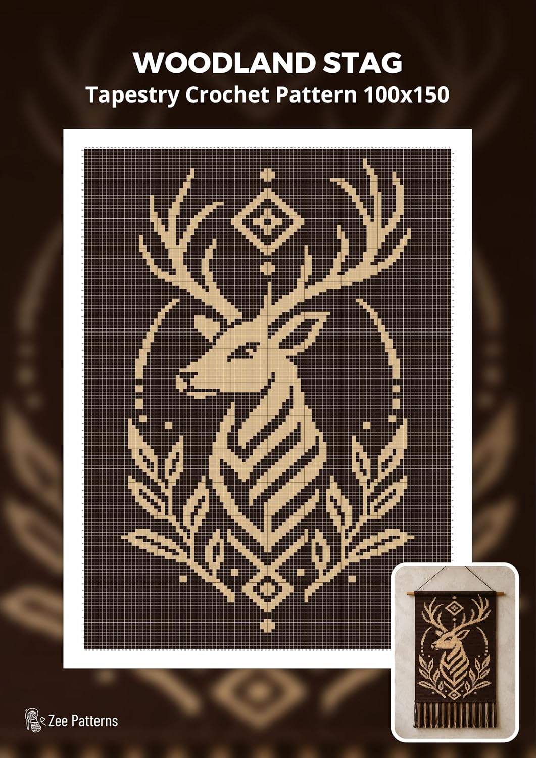 ler totalmente Woodland Stag Tapestry Crochet Pattern 100x150 Stitches: A Single Crochet Wall Art Project Inspired by Forest Wildlife, Botanical Motifs, and Rustic Geometric Design (English Edition)
