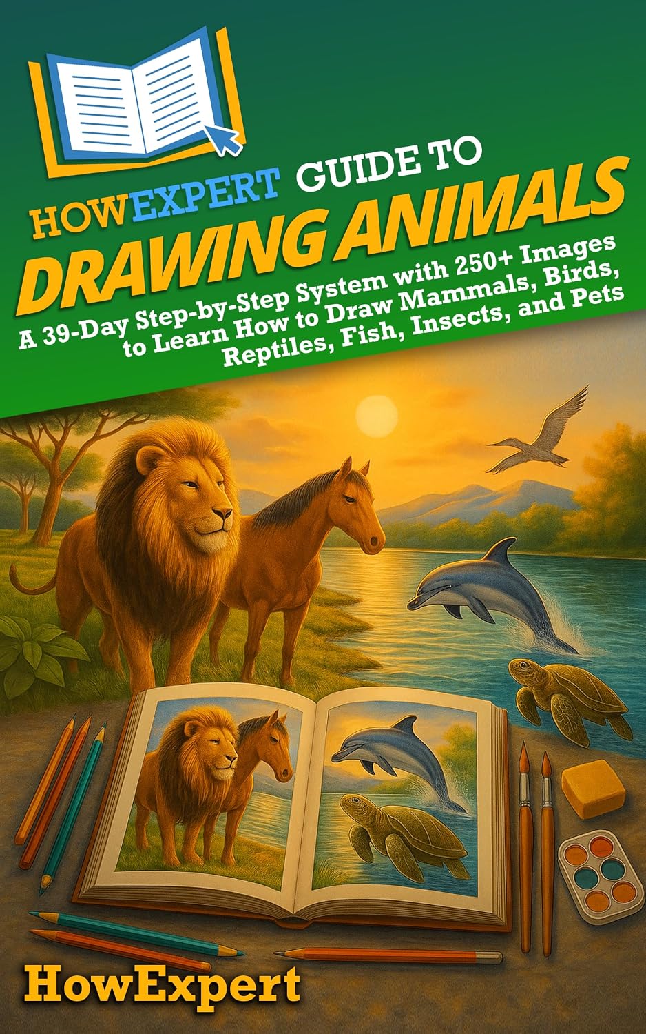 ler totalmente HowExpert Guide to Drawing Animals: A 39-Day Step-by-Step System with 250+ Images to Learn How to Draw Mammals, Birds, Reptiles, Fish, Insects, and Pets (English Edition)
